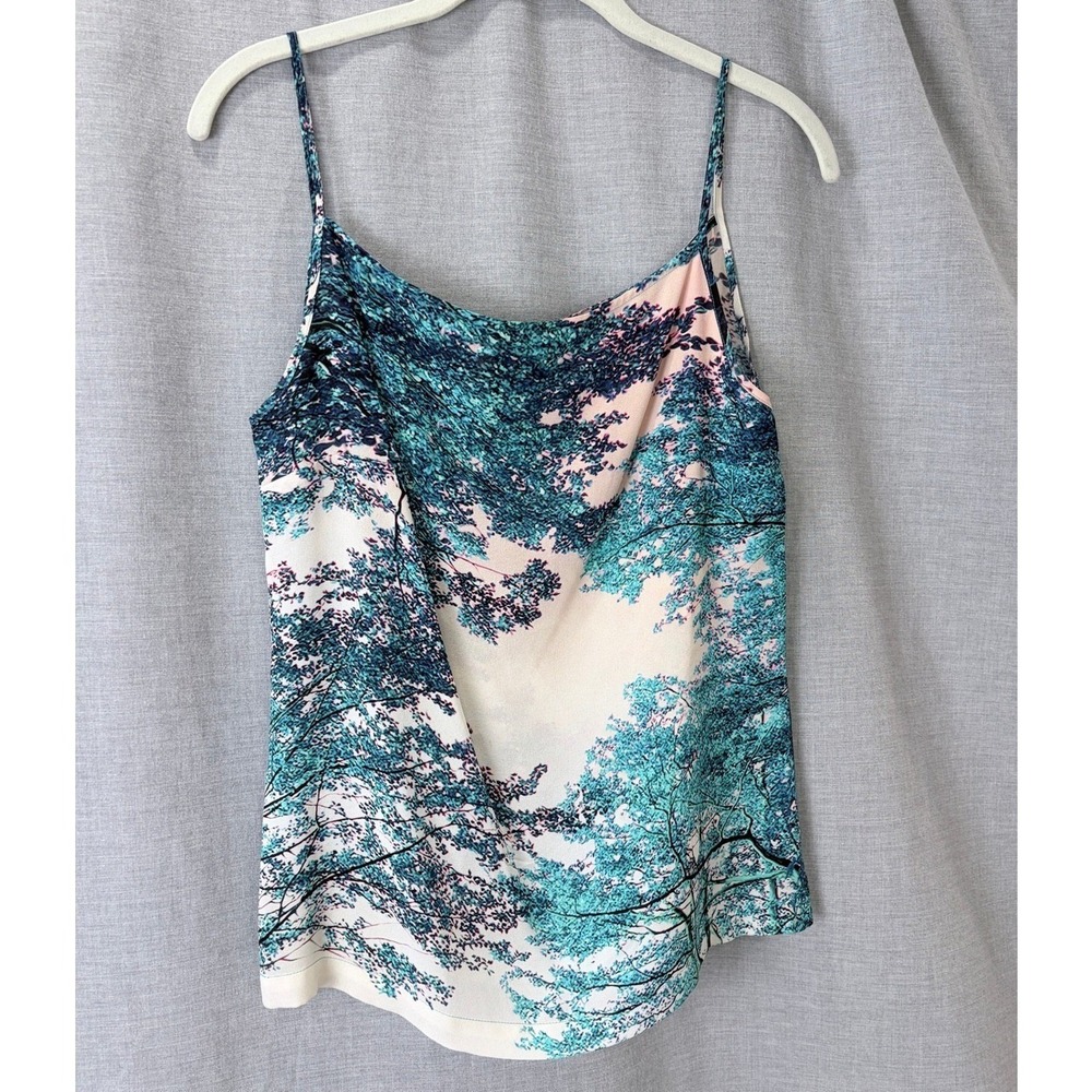 Mary Katrantzou Silk Tree Print Camisole Top Teal Blush Pink Tank Cami S
